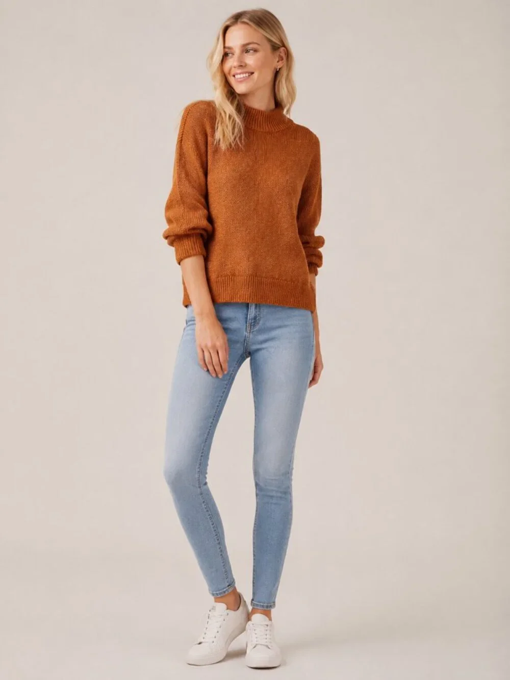 2/$30 Aerie Chunky Mock Neck Pullover Sweater Rust Orange Large #A3279